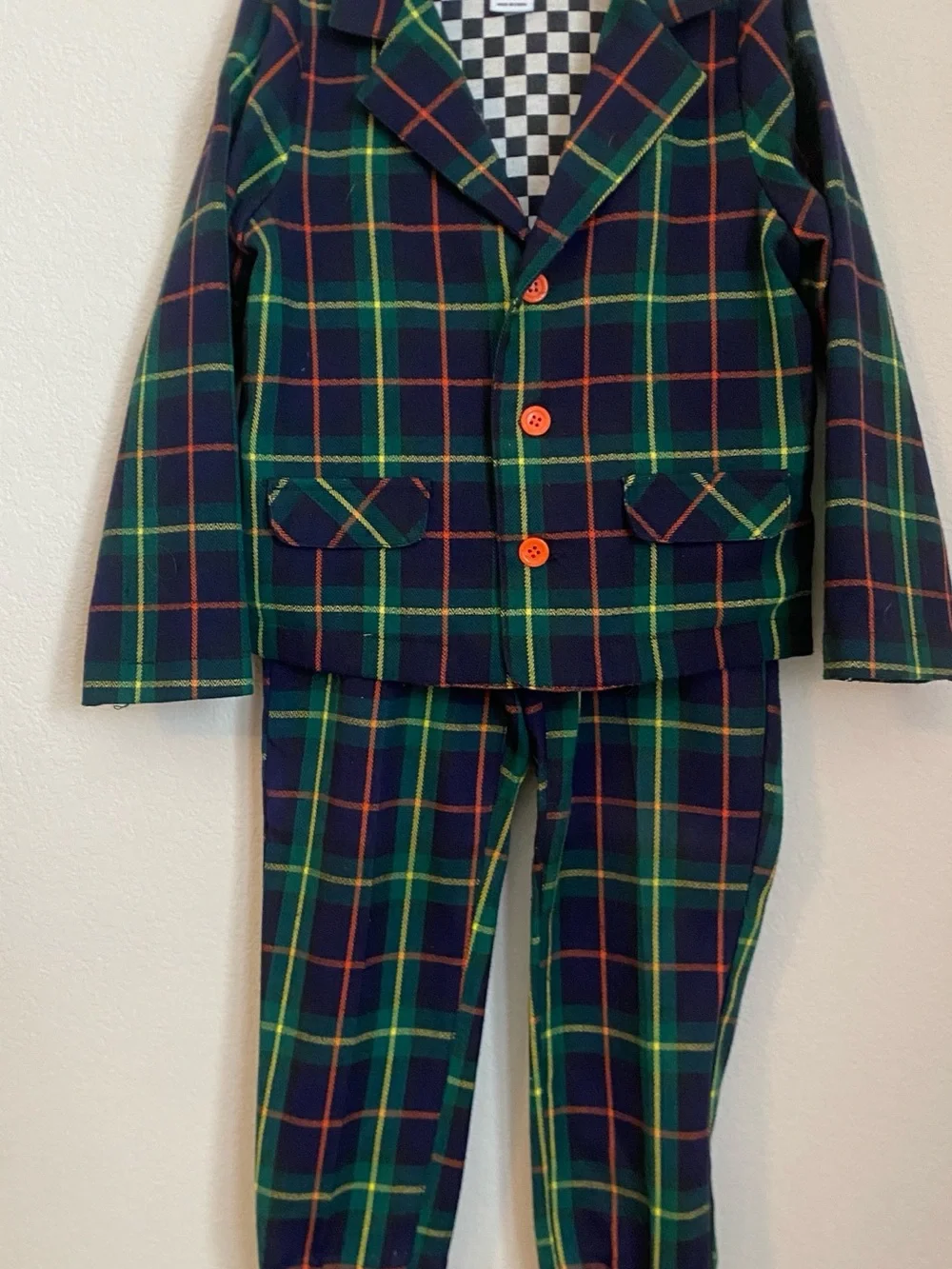 Harajuku Mini 2 Piece Suit Set in Navy and Green with Orange Buttons